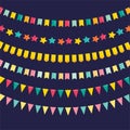 Holiday and party decoration. Set of colorful celebration garlands.