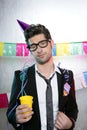 Holiday party young man funny glasses Royalty Free Stock Photo
