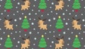 Holiday pattern. Deer and Christmas tree. Isolated grey background. Vector illustration Royalty Free Stock Photo