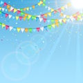 Holiday pennants on sky background Royalty Free Stock Photo