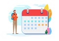 Holiday plan trip. Travel schedule. Calendar, Vacation, Tourism, Backpacker. Flat cartoon miniature illustration vector