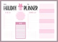 Holiday planner. Organizer, weekly list, to-do, shopping list and notes. Vector illustration. Horizontal template