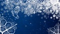 Holiday postcard. Xmas frame snowflakes decorations on a dark blue background. Ready Christmas background for your text