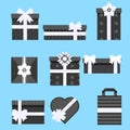 Holiday Presents. Gift box icon set different styles. Vector illustration Royalty Free Stock Photo