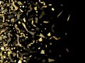 Holiday realistic gold confetti flying on black background. Royalty Free Stock Photo