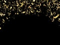 Holiday realistic gold confetti flying on black background. Royalty Free Stock Photo