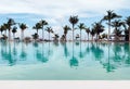 Holiday resort swimming pool with palm trees