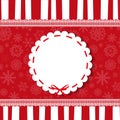 Holiday round vintage template on striped red and white background