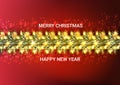 Holiday`s Background with Season Wishes and Border of Realistic Looking Christmas Tree Branches Decorated with Berries, Stars and Royalty Free Stock Photo