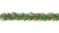 Holiday`s Background with Season Wishes and Border of Realistic Looking Christmas Tree Branches Decorated with Berries. Vector Royalty Free Stock Photo