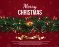 Holiday's Background with Season Wishes and Border of Realistic Looking Christmas Tree Branches Decorated with Berriesy. Royalty Free Stock Photo