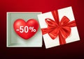 Holiday sale advertisement banner, Valentine`s day, heart in a gift box, vector illustration