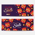 Holiday Sale banner. Christmas purple horizontal background, header for website