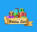 Holiday Sale Banner Depicting Colorful Gift Boxes