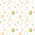 holiday seamless pattern with balloons and giftboxes, watercolor illustration Royalty Free Stock Photo