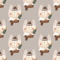 Holiday Seamless pattern with cartoon hare. Colorful illustration flat for kids. hand drawing.