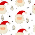 Holiday seamless pattern with Cartoon Santa Claus, christmas tree, decorative elements. Merry Christmas. Colorful vector, flat sty Royalty Free Stock Photo