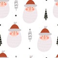 Holiday seamless pattern with Cartoon Santa Claus, christmas tree, decorative elements. Merry Christmas. Royalty Free Stock Photo