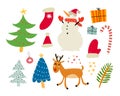 holiday set with thematic elements. Christmas. Colorful vector illustration, flat style. Royalty Free Stock Photo