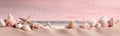 holiday shell summer nature sand tropical ocean banner sea beach. Generative AI. Royalty Free Stock Photo