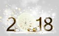 Holiday shine light Background and festive baubles. New Year Midnight on the Clock. Royalty Free Stock Photo