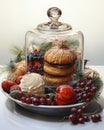 Holiday Showcase Capture the Christmas Magic with a Stunning Cloche Arrangement, Brimming with Sweet Fruitcake