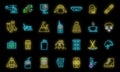 Holiday ski resort icon set vector neon