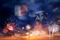 Fireworks and flag of French Southern and Antarctic Lands
