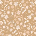 Holiday spices seamless vector repeat pattern background with star anise, cinnamon, nutmeg and clove.