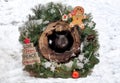 Holiday squirrel  in his hollow log home Royalty Free Stock Photo