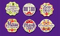 Holiday Stickers Collection, Happy Patrick s Day, Men Day, New Year, Merry Christmas, Mardi Gras, Masquerade Labels Royalty Free Stock Photo