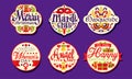 Holiday Stickers Collection, Merry Christmas, Mardi Gras, Masquerade, Women Day, Angel Day, Happy Birthday Labels Vector Royalty Free Stock Photo