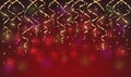 Holiday Streamers and Confetti on Red Sparkle Background