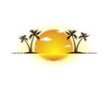 Holiday summer beach coconut palm tree vector logo design, Hotel tourism. Sunrise, shore. Royalty Free Stock Photo