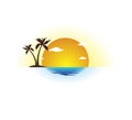 Holiday summer beach coconut palm tree vector logo design, Hotel tourism. Sunrise, shore. Royalty Free Stock Photo