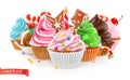 Holiday. Sweet dessert. Cake, cupcake. 3d vector Royalty Free Stock Photo