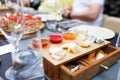 The holiday table with appetizer cheese snacks. Royalty Free Stock Photo