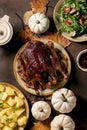 Classic dish roasted glazed duck with apples and garnish