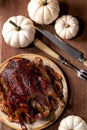 Classic dish roasted glazed duck with apples