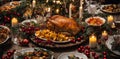 Holiday table different Christmas snacks anniversary merry decoration gourmet