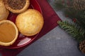 Holiday Table Set with Various Flavors of Fresh Baked Pies Royalty Free Stock Photo