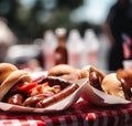 4th of july, picnic with hamburgers and hot dogs