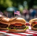 4th of july, picnic with hamburgers and hot dogs