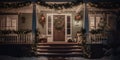 A holiday-themed front porch with garland and lights colo three generative AI