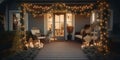 A holiday-themed front porch with garland and lights colo two generative AI