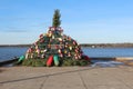 A holiday trap tree, an east coast tradition started in Nova Scotia Canada made of lobster traps and buoys.