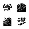 Holiday travel black glyph icons set on white space