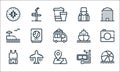 Holiday and travel line icons. linear set. quality vector line set such as beach ball, location, swimsuit, diving mask, plane, Royalty Free Stock Photo