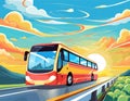 Holiday Travel Series - Colorful Abstract Art Vector Image of Bus Road Trip