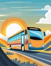 Holiday Travel Series - Colorful Abstract Art Vector Image of Bus Road Trip